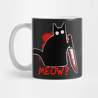 Murderous Black Cat with Knife - Meow funny halloween Mug